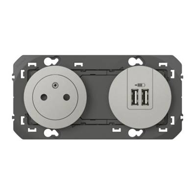 LEGRAND Prise 2P+T Surface + 2 Chargeurs USB Type-A 3A Précâblés Dooxie Alu - 600442