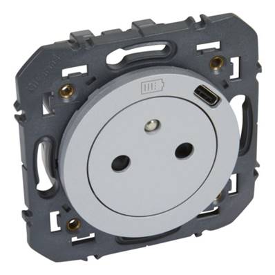 LEGRAND Prise 2P+T Surface Avec Chargeur USB Type-C Dooxie Alu - 600441